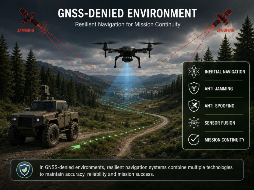 Drone operating in GNSS-denied environment with jamming, spoofing and resilient navigation technologies.