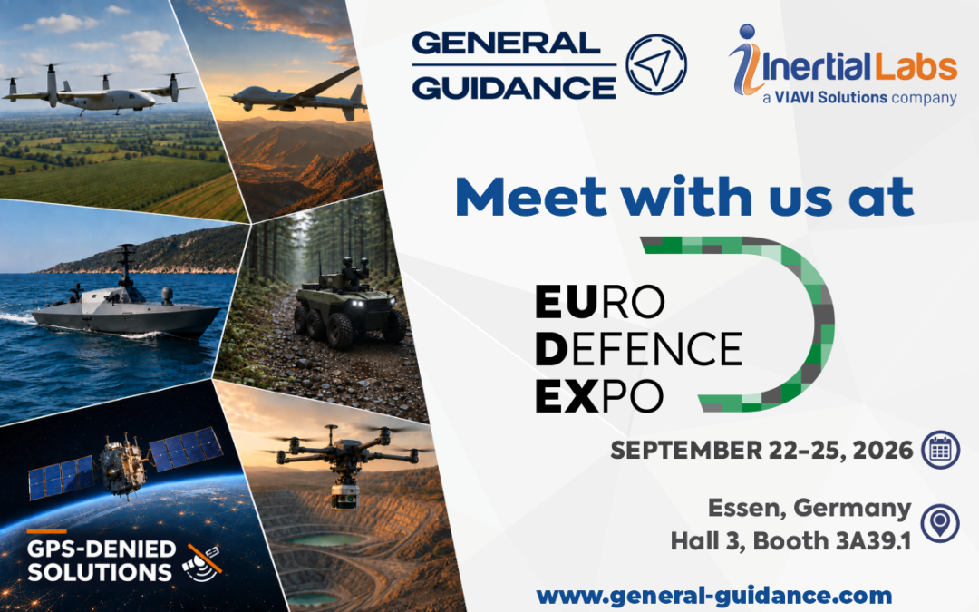 General Guidance EUDEX 2026 invitation with Inertial Labs branding and GPS-denied solutions for air, land and maritime platforms.